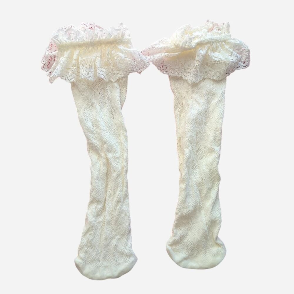 Vintage Style Cream Lace Ruffle Socks Coquette Aesthetic Crew Socks
